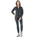 9 Crowns Women's Slim FIt Moto Hoodie Jacket and Pant Tracksuit Set (Charcoal, Large)