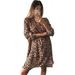 Long Sleeve Dress for Women V Neck Snakeskin Print Sexy Shirts Dress Party Cocktail Casual Short Loepard Clubwear Mini Dress