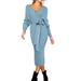 Sexy Dance Womens V Neck Wrap Dress Slim Fit Kaftan Midi Dress Ladies Long Sleeve Backless Dress With Belt