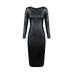 VEAREAR Dress Faux Leather Bodycon Slim Fit Comfortable Black
