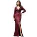 Ever-Pretty Women's Sequin Gowns Night Out Bodycon Party Dress Evening Dress with Slit 00824 Burgundy US18