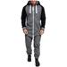 Mens Jumpsuit Drawtsring Hooded Zip up One Piece Tracksuit with Pockets