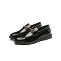 UKAP Mens Casual Shoes - Man Made Artificial Leather Slip On Classic Loafers with Metal Buckle Bright Black