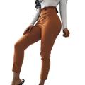 Womens Plain High Waist Casual Skinny Ruffle Pants Stretch Slim Fit OL Work Pencil Trousers Bottoms with Buttons