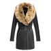 Giolshon Women's Faux Suede Leather Long Jacket Wonderfully Parka Coat with Faux Fur Collar 3XL