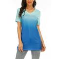 UKAP Casual Tunic Blouse Tops For Women Summer Roll-up Sleeve Tie Dye Baggy T-Shirts Tops Beach Loose V-Neck Tops Lounge High Low Shirts Top