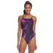 Sporti Light Wave Thin Strap One Piece Swimsuit (32, Black/Purple)