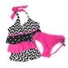 Black, Pink, and White Chevron and Polka Dot Two Piece Layered Ruffles Tankini with Tie Neck Halter Shirt and Adjustable Hip Bow (9/10)