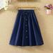 Fashion Women Skirt Vintage Retro High Waist Pleated Midi Skirt Denim Single Breasted Skirt