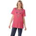 Woman Within Women's Plus Size Embroidered Pointelle Tunic