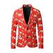 Mens Chic Snowman Christmas Separates Suit Slim Fit Two Button Notched Lapel Blazer Xmas Gift Ceremony Jacket Coat