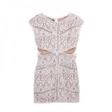 Sonbest High Neck White Lace Boutique Sleeveless Romantic Pencil Scalloped Lace Bodycon Dress White M