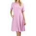 Womens Round Neck Short Sleeve Stretch Cotton Side Pocket A-line Fit & Flare Dress