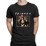 Envmenst 100% Cotton T-shirt Horror Friends Pennywise Michael Myers Jason Voorhees Halloween Men T-Shirt Cotton Tshirts for men