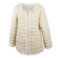 Winter Coat Fashion Solid Cardigan Thick Warm Long Sleeve O-neck Jacket Women Faux Fur Furry Coat Outerwear Overcoat Plus Size Beige XL