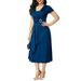 Besufy Women Plus Size Short Sleeve V Neck Asymmetric Midi Dress