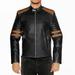 NomiLeather black leather jacket mens leather jacket and genuine leather jacket men (Black With Brown Strip ) X-Small