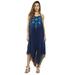 Riviera Sun Dress / Pom Pom Dresses for Women (Dark Denim with Turquoise Embroidery, X-large)