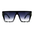 Womens Star Stud Trim Flat Top Shield Mob Plastic Sunglasses Black Slate Tortoise Smoke