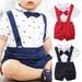 0-24M Newborn Infant Toddler Baby Boy Wedding Formal Suit Bowtie Gentleman Romper + Suspender Pants 2pcs Outfit Set