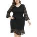 Women Little Black Dress Lace Plus Size V-neck Knee Length 3/4 Sleeve High Low Wedding Guest Cocktail Party Fall Easter Date Night Out Mini Midi Dresses Long Sleeve Club Sexy, BC21530, 2X
