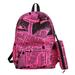 Chinatera 2pcs/set Travel Backpacks Men Nylon Letter Print Knapsack Pen Bags (Pink)