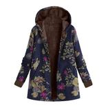 Winter Warm Style Floral Hooded Jacket Women Vintage Flower Print Hooded Jacket Oversized Coats Winter Padded Jacket Women Parkas