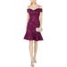 NIGHTWAY Womens Purple Sequined Short Sleeve Off Shoulder Above The Knee Fit + Flare Formal Dress Size 10