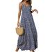 Ladies Summer Boho Beach Floral Sleeveless Tank Maxi Long Dress Women Spaghetti Strap Deep V-Neck Wrap Flowing Party Holiday Long Sundress Evening Party Cocktail Long Dress