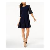 JESSICA HOWARD Womens Navy Lace Lace Trim Solid 3/4 Sleeve Jewel Neck Above The Knee A-Line Dress Size 16