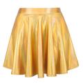 HDE Women's Shiny Liquid Metallic Holographic Pleated Flared Mini Skater Skirt (Gold, X-Large)