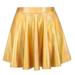 HDE Women's Shiny Liquid Metallic Holographic Pleated Flared Mini Skater Skirt (Gold, X-Large)