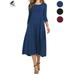 Sixtyshades 3/4 Sleeve Fall Dresses A-Line and Flare Midi Skirt Casual Loose Plain Dresses (L, Nary Blue)