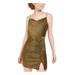 B DARLIN Womens Gold Slitted Ruched Metallic Spaghetti Strap Square Neck Mini Sheath Party Dress Size 5\6