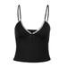 Women's Fashion Spaghetti Strap V-neck Contrast Lace Sleeveless Ribbed Knit Cami Cropped Tops Ribbed Backless Streetwear