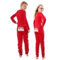 Red Union Suit Kids Pajamas DANGER BLAST AREA Sign on Rear Flap