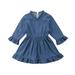 Frecoccialo Newborn Baby Girl Denim Dress Long Sleeve Elastic Waist Dress