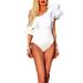 FINELOOK Women Off Shoulder Slim Ruffled Frill Bodysuits Black Romper Leotard Swimsuit