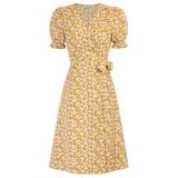 Kate Kasin Women Floral Printed Dress Short Sleeves Surplice V-Neck Belt Decorated Dress(1#,M)