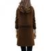 Women Winter Coat Solid Color Lapel Double-breasted Casual Long Sleeve Warm Wool Slim Coat Brown 2XL