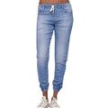 Spftem Women Autumn Elastic Plus Loose Denim Casual Drawstring Plus Cropped Jeans