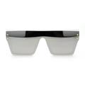 Womens Star Stud Trim Flat Top Shield Mob Plastic Sunglasses White Silver Mirror