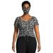 No Boundaries Juniors' Plus Size Short Sleeve Cinch Front Top with Matching Mask, 2-Piece