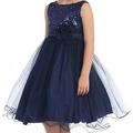 Little Girls Gorgeous Sequined Round Neck Tulle Flower Corsage Pageant Flower Girl Dress Navy 6 (K30D5)