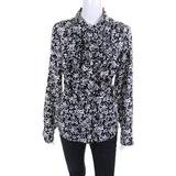 Pre-ownedKarl Lagerfeld Womens Ruffle Trim Floral Print Blouse Black White Size Large