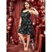 Woman's Plus Size Floral Print Ruffle Hem Satin Cami Night Dress