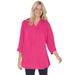 Woman Within Women's Plus Size Three-Quarter Sleeve Tab-Front Tunic