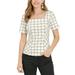 Allegra K Women's Square Neck Plaid Short Sleeve Printed Peplum Blouse