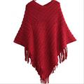 EleaEleanor Women's New Fashion Oblique Stripe Tassels Wraps Cape Sweater Knitwear