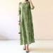 Vintage Women Dress Tie Dye Print Half Sleeve Splits Bandage Back Oriental Robe Gown Maxi One-Piece